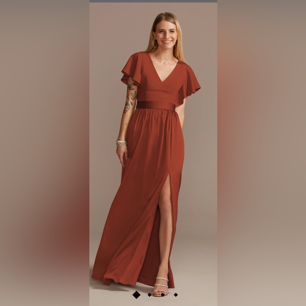 David’s bridal cinnamon flutter sleeve charmeuse dress